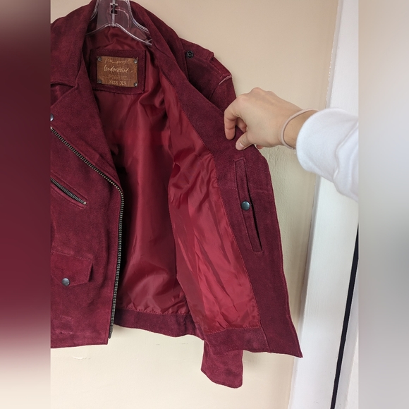 Free People x Understated 100% Leather Moto Jacket, Red/Wine/Burgundy (SIZE XS) - Picture 11 of 16